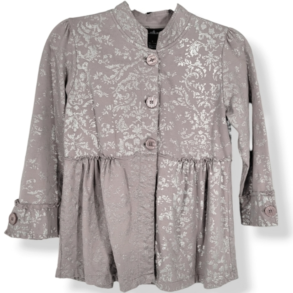 WILLI SMITH Metallic Damask Shacket Cardigan Grey Mauve